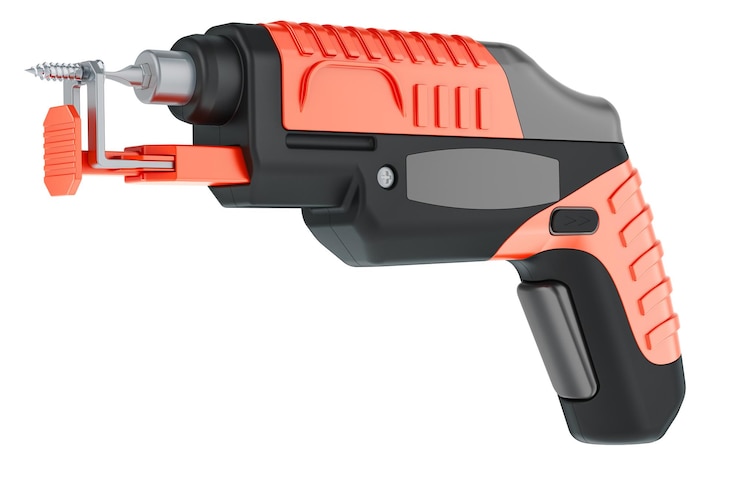 PSD cordless electric screwdriver screw gun 3d rendering isolated on transparent background