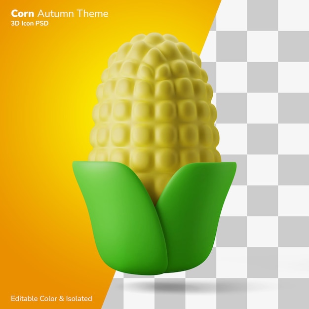 Corn autumn harvest plant 3d illustration rendering icon editable isolated