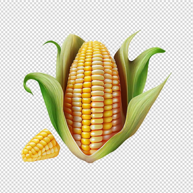 A corn on the cob with a green leaf