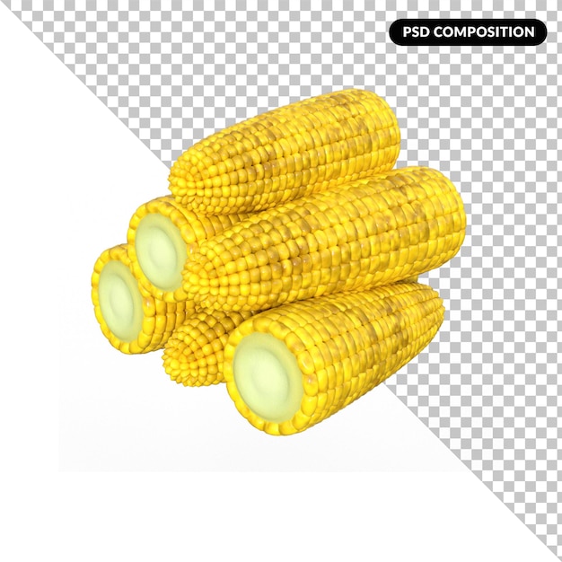 Corn cobs isolated 3d rendering