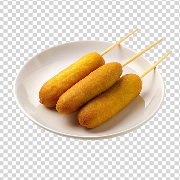 Corn dogs on white plate isolated on transparent background