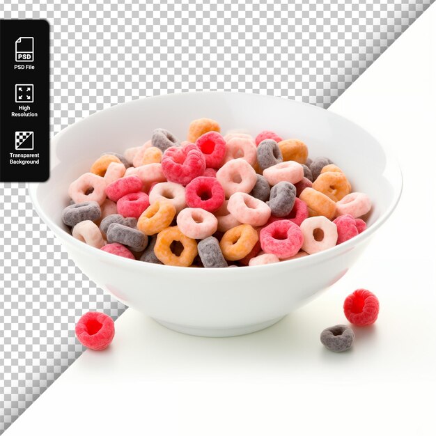 PSD corn flakes rings in bowl isolated on a transparent background