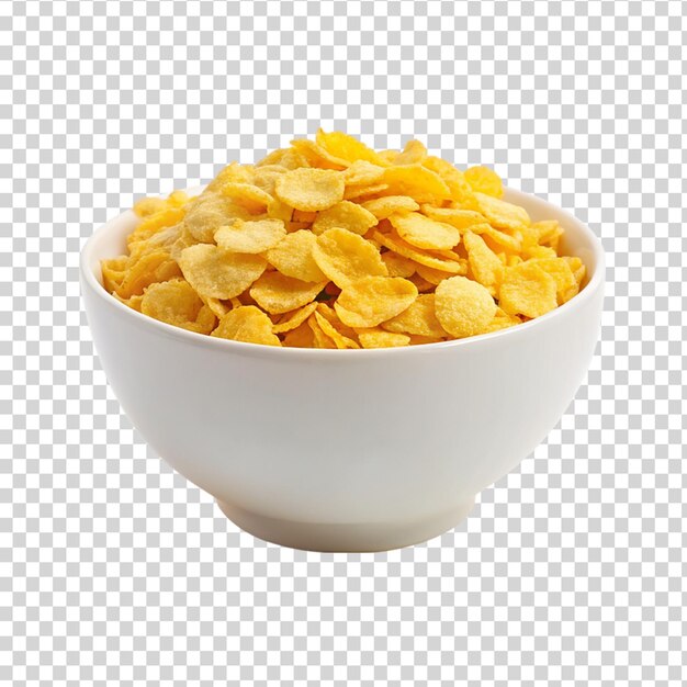 PSD corn flakes in white bowl isolated on transparent background