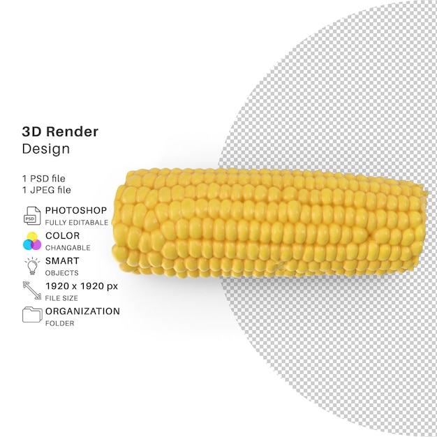 A corn is shown on a white background with a picture of the corn.