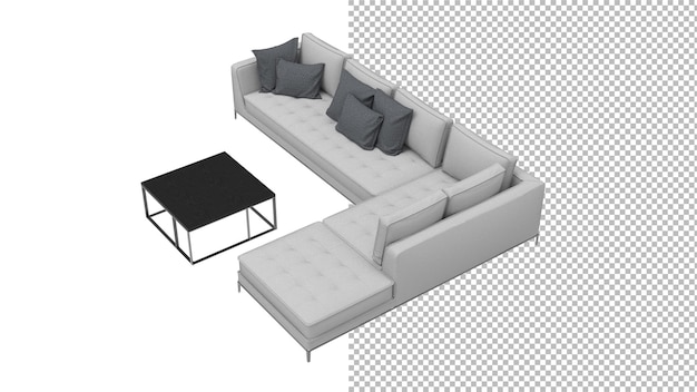 그림자 3d 렌더가 없는 코너 소파 평면도