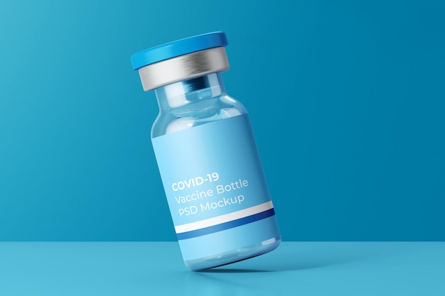 PSD corona virus covid-19 vaccine glass vial medicine bottle mockup