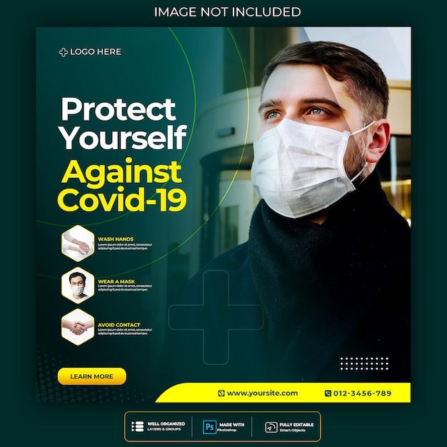 Corona virus warning social media square post  flyer template