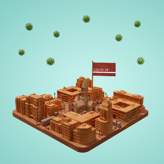 Coronavirus city 3d building on table