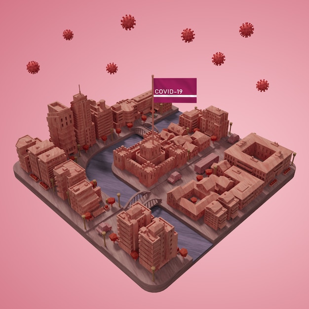 Coronavirus city 3d building