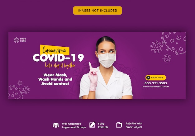 Modello di copertina facebook di coronavirus o convid-19