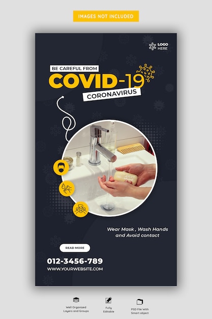 Coronavirus o convid-19 instagram template template premium psd