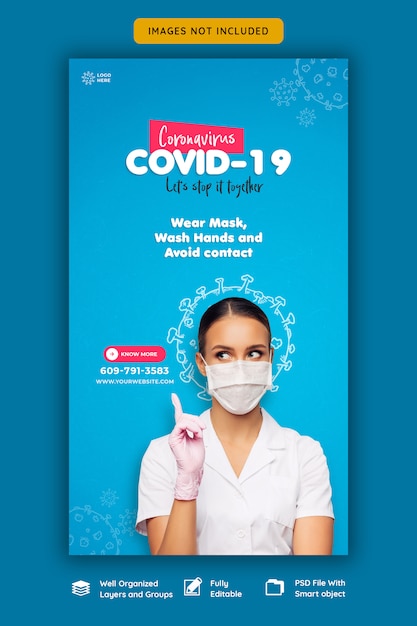 PSD coronavirus o convid-19 instagram template