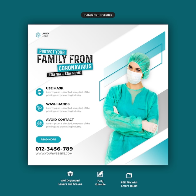 PSD coronavirus or convid-19 social media banner template premium psd