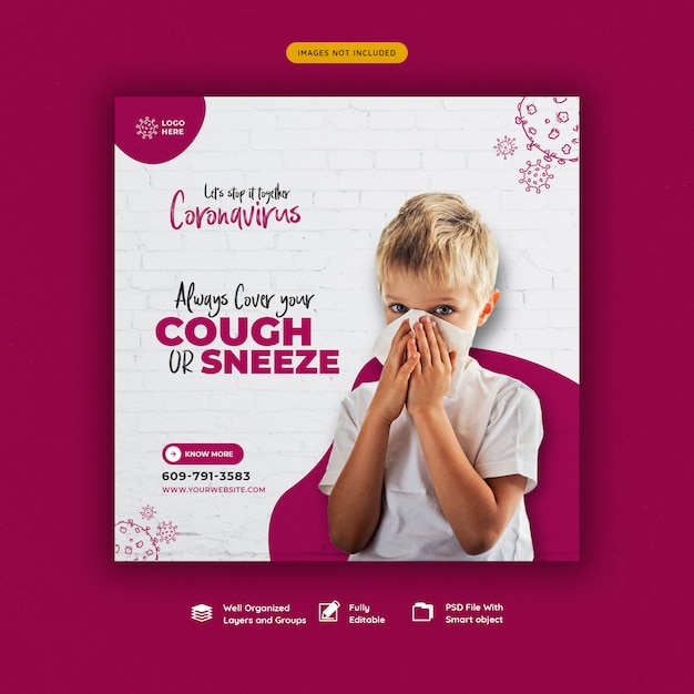 Coronavirus or convid-19 social media banner template