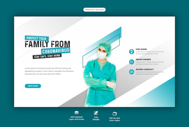 PSD coronavirus or convid-19 web banner template premium psd