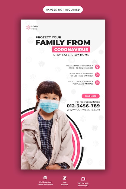 PSD coronavirus or covid-19 banner template