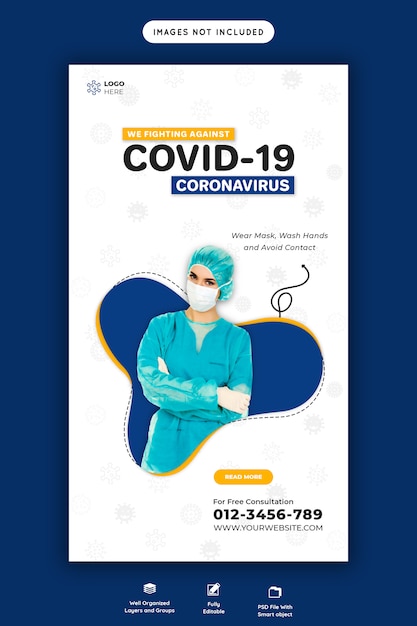 PSD modello di banner di coronavirus o covid-19