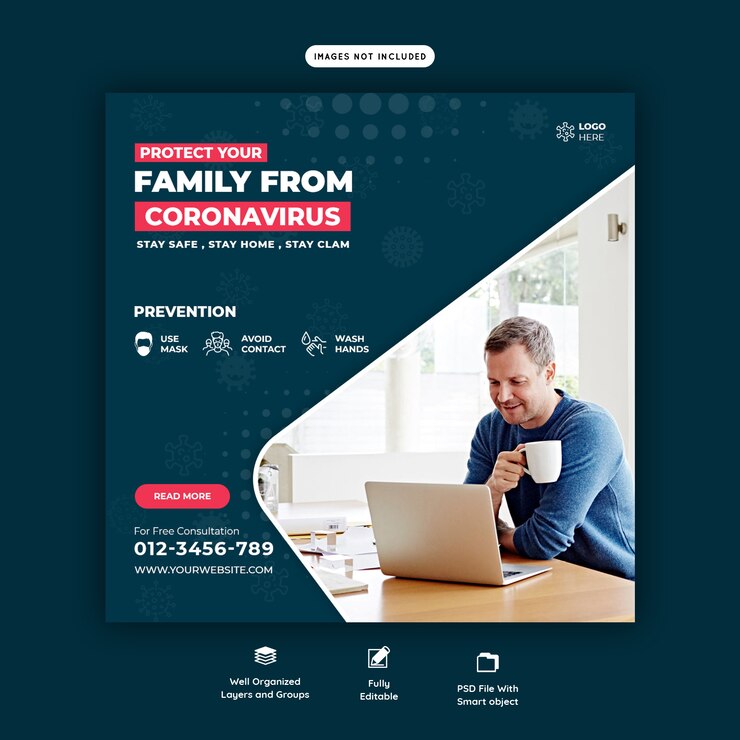 PSD coronavirus or covid-19 social media banner template