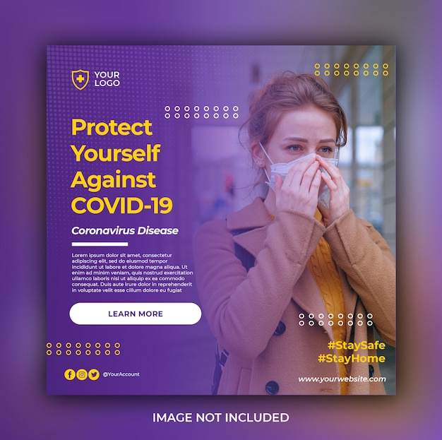 Coronavirus o covid-19 avviso social media instagram banner post template o volantino quadrato