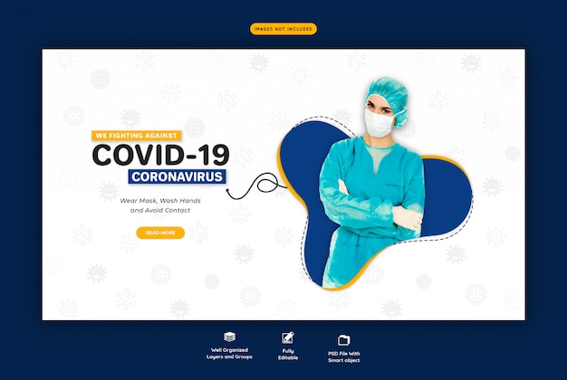 Шаблон веб-баннера Coronavirus или Covid-19