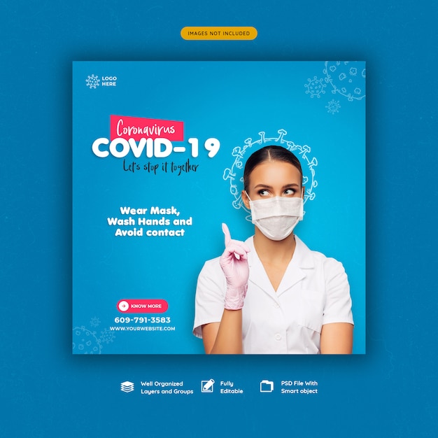 Шаблон баннера для социальных сетей coronavirus или convid-19