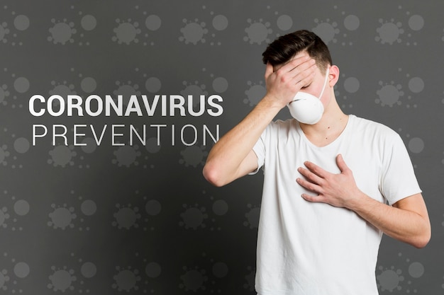 Coronavirus prevention and man with mask