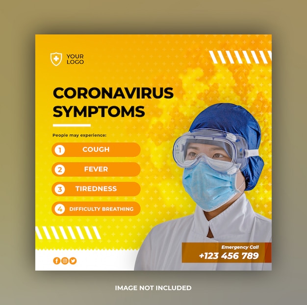 Coronavirus symptomen banner of vierkante flyer voor postsjabloon voor sociale media