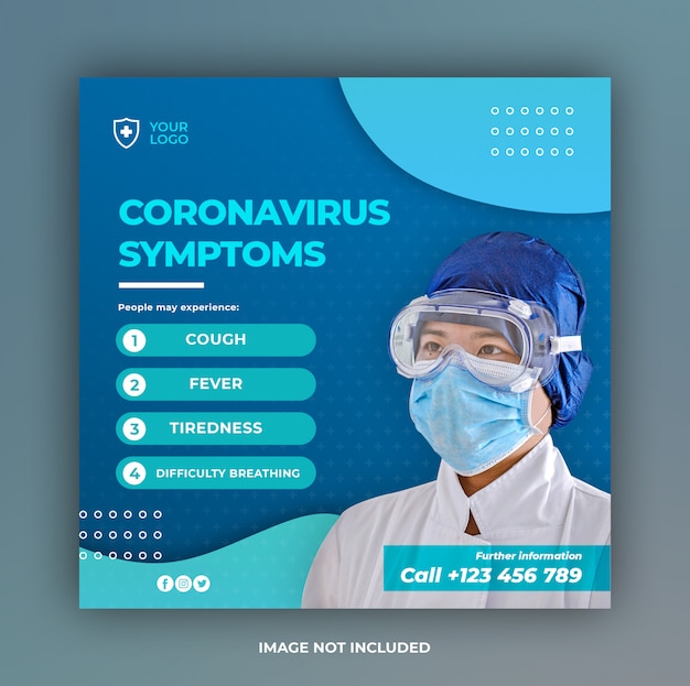 Coronavirus symptomen banner of vierkante flyer voor postsjabloon voor sociale media