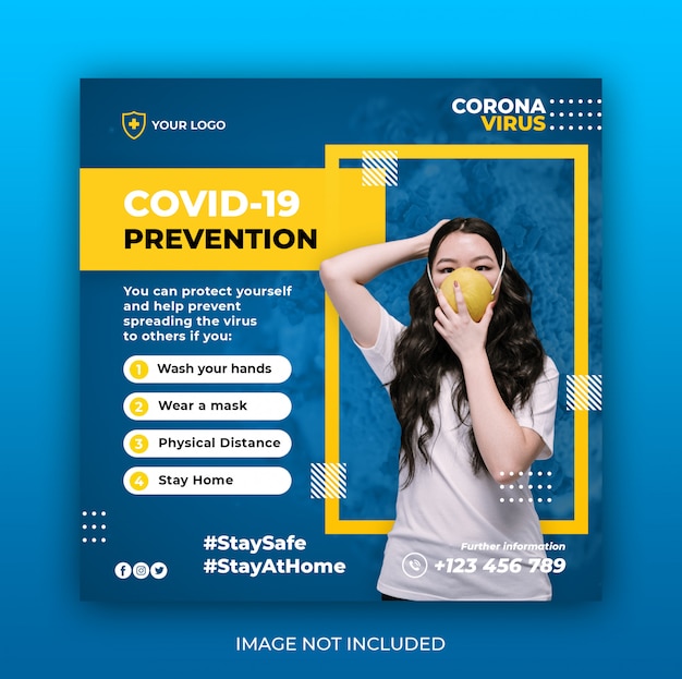 Coronavirus warning social media instagram banner post template or square flyer
