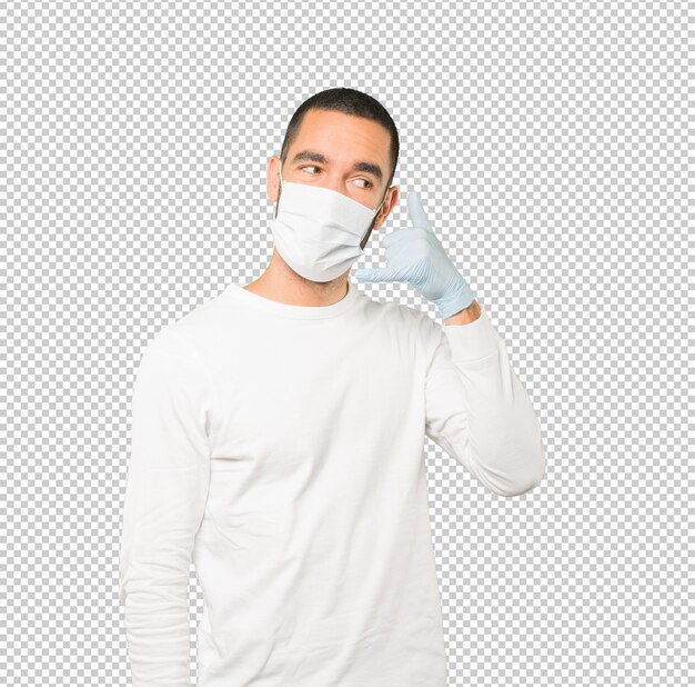 Coronavirus.Young man doing concepts and wearing mask and protective gloves
