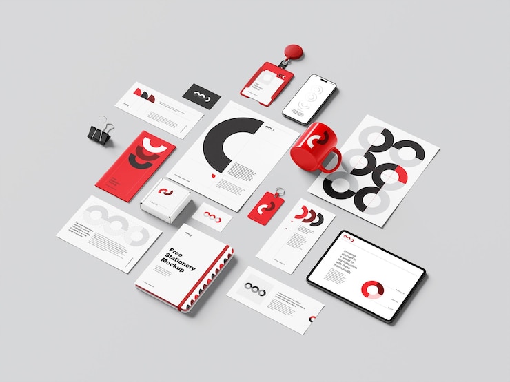 PSD corporate branding mockup with stationery elements