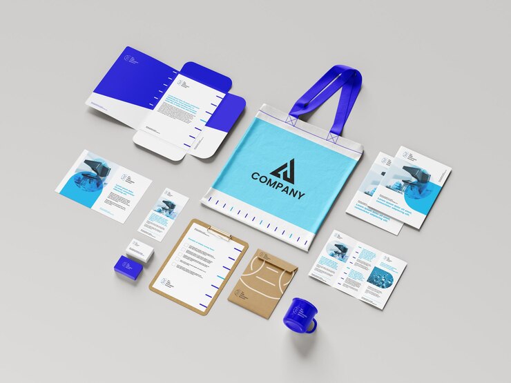 PSD corporate branding mockup with various stationery items