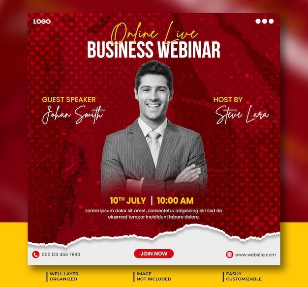 Corporate business live webinar banner design and Digital marketing social media post template