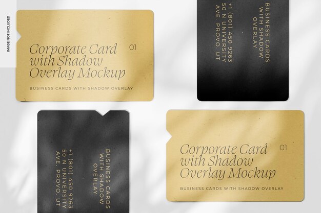 PSD corporate cards with shadow overlay mockup, top view