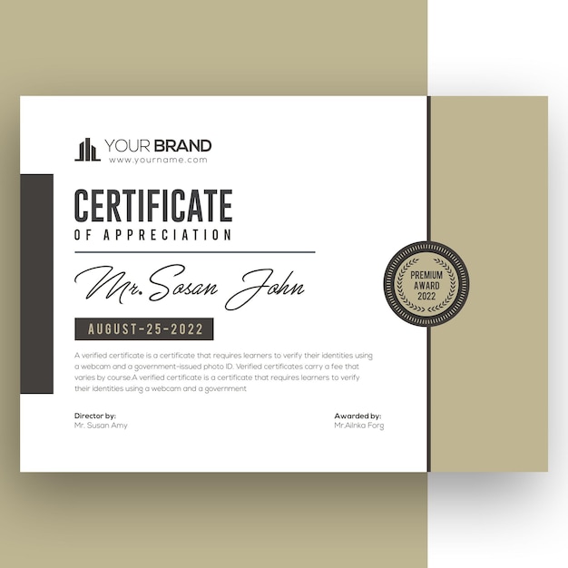 Corporate company certificate template