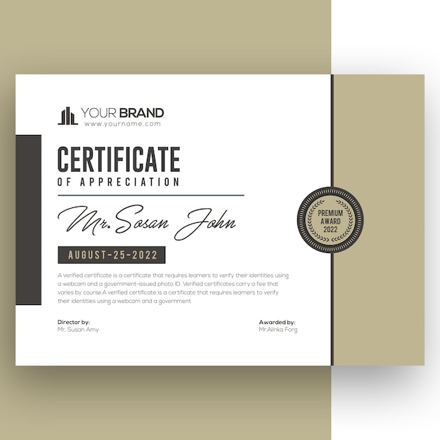 PSD corporate company certificate template