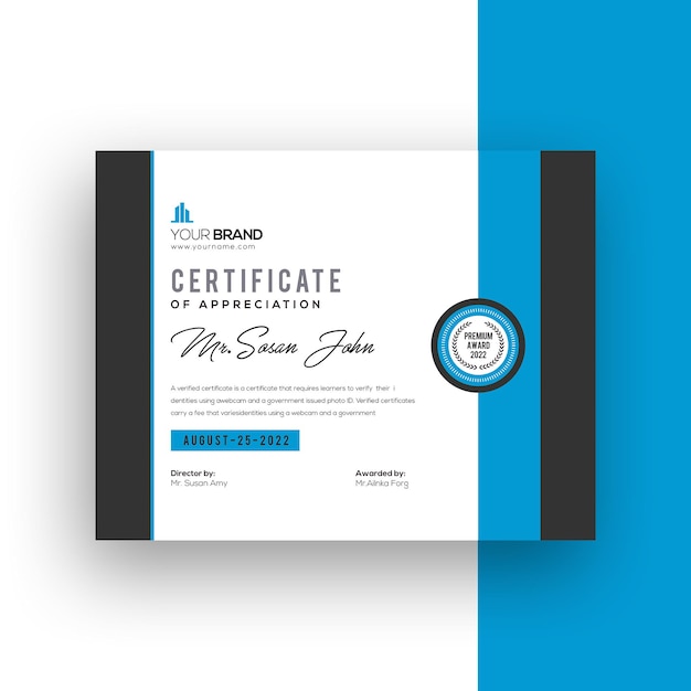 PSD corporate company gradient modern certificate template blue