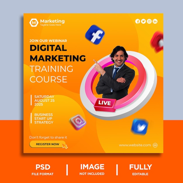 Corporate digital marketing training course social media or instagram post template premium psd