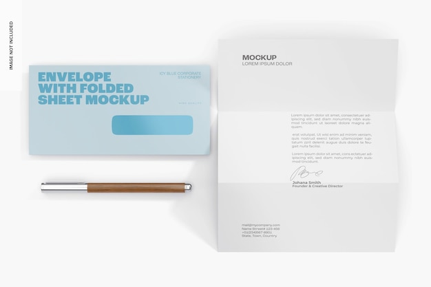 corporate envelope with folded sheet mockup, top view 02