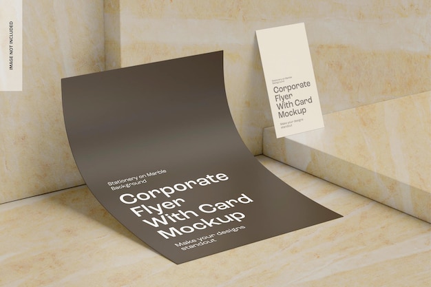 Corporate Flyer with Card Mockup, Left View