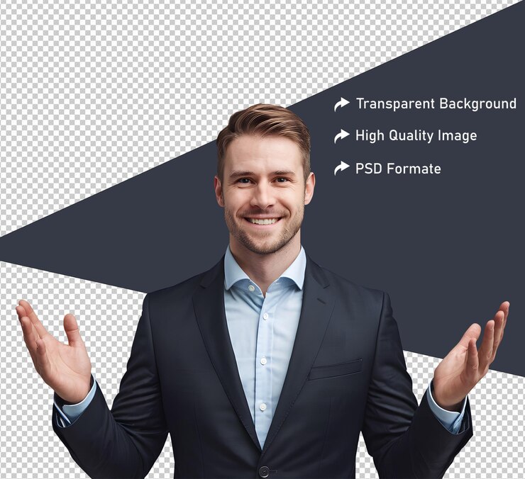 PSD corporate happy man on transparent background