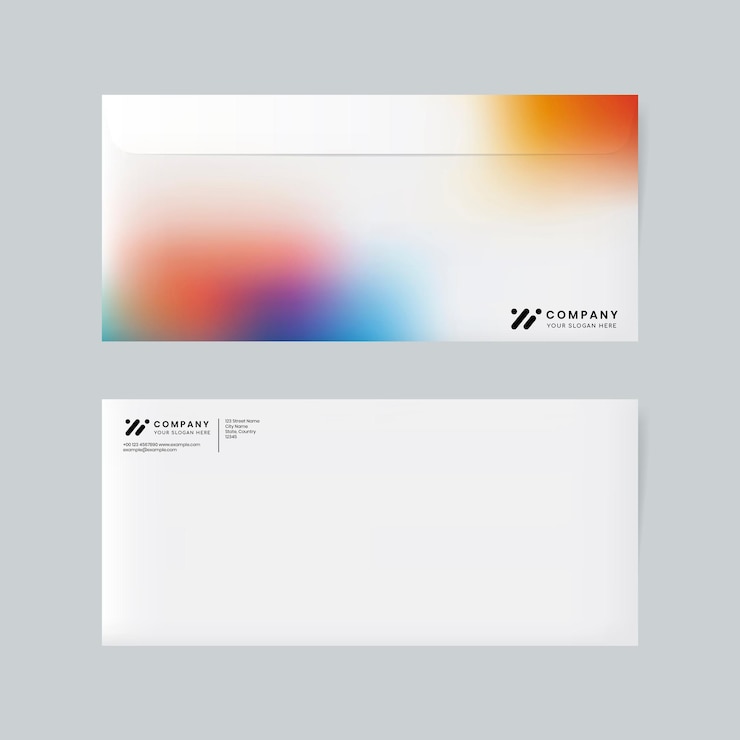 PSD corporate identity envelope mockup psd in gradient colors for tech company