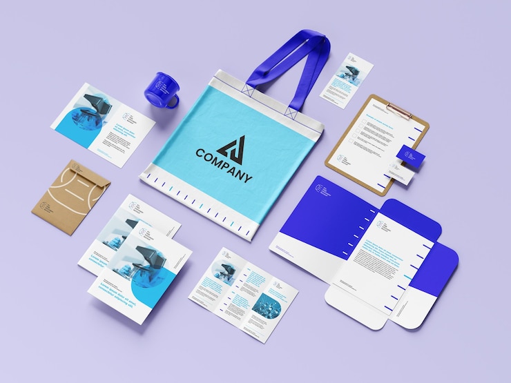 PSD corporate identity mockup with tote bag and stationery