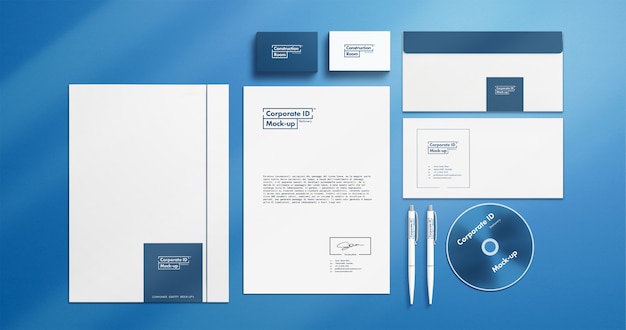 PSD corporate identity stationery mock-up set with movable objects 4k resolution