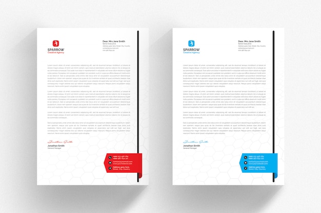 Corporate letterhead template with blue and red details