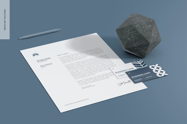 Corporate Letterhead with Business Card Mockup Perspective
