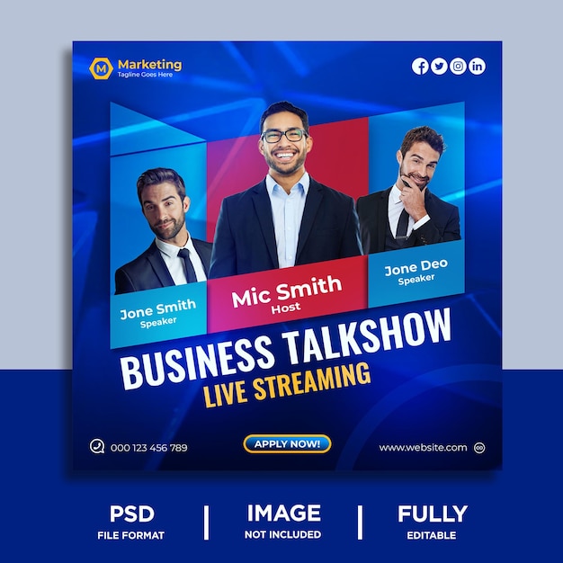 Corporate live business webinar or instagram post template premium psd