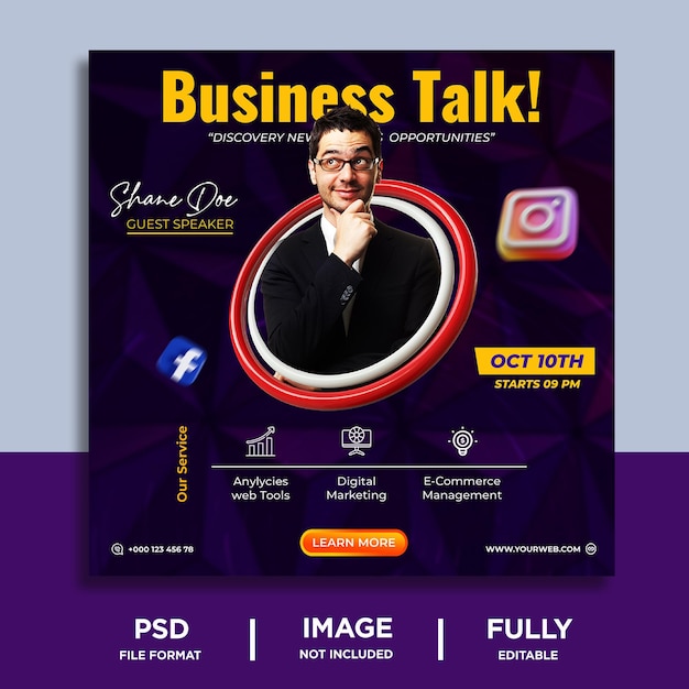 PSD corporate live business webinar social media promotional template