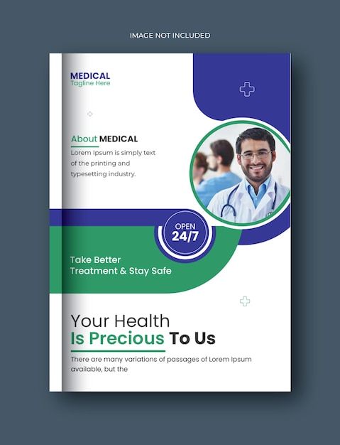 Corporate medical annual report and healthcare brochure cover page flyer template design