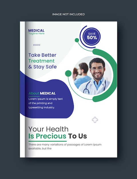 Corporate medical annual report and healthcare brochure cover page flyer template design